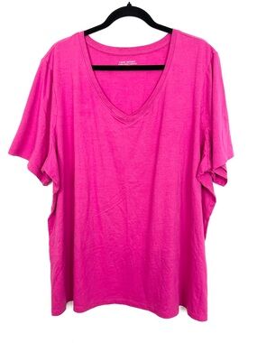 Lane Bryant Classic Perfect Sleeve Tee Bright Pink V-Neck Top 26/28 4X